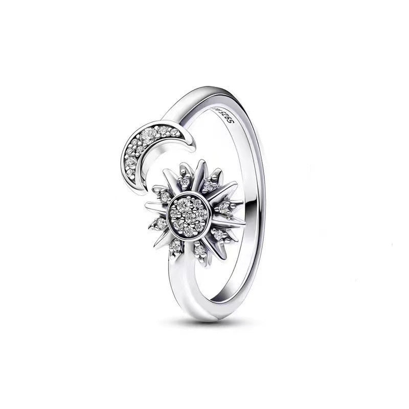 Opening Adjustable Star Moon Ring With Rhinestones Fashion