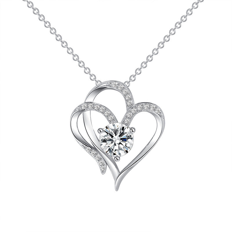 Zircon Double Love Necklace With Rhinestones Ins Personalized